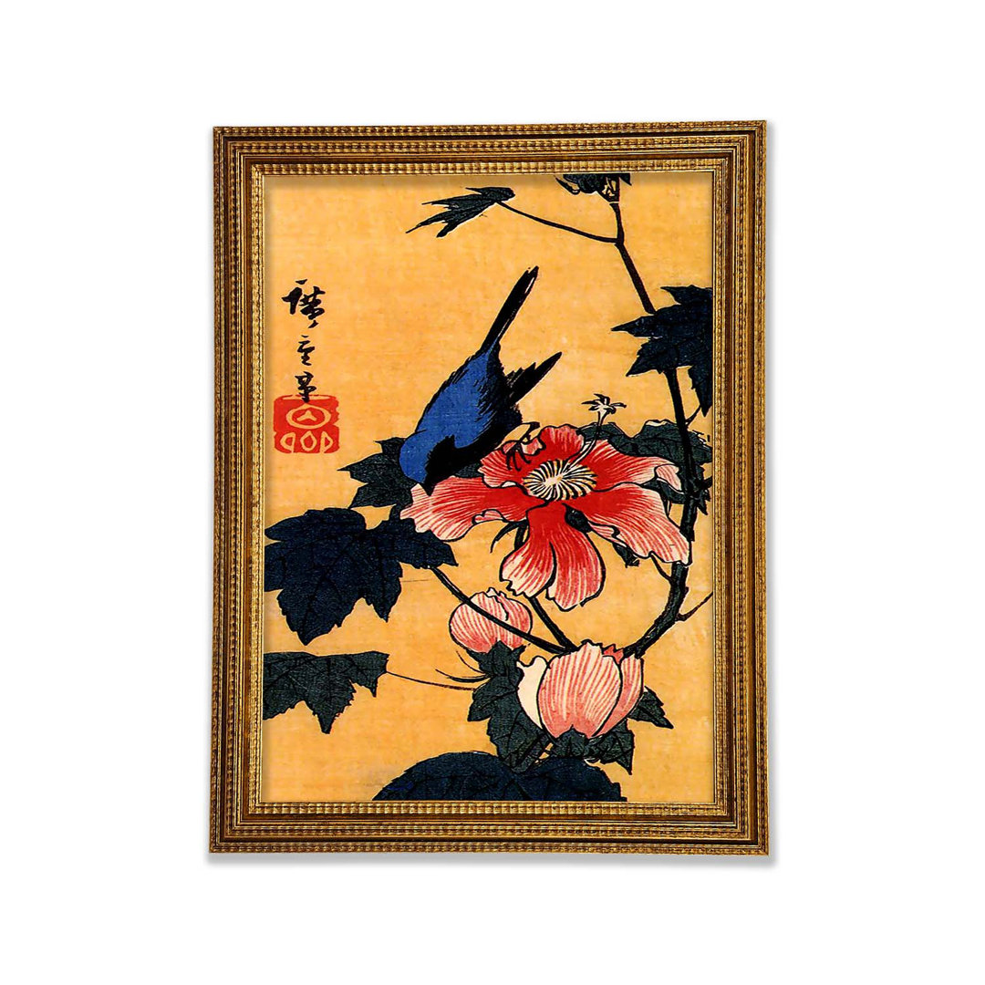 Vogel auf einer Hibiskusblüte von Hiroshige - Einzelne Bilderrahmen Kunstdrucke