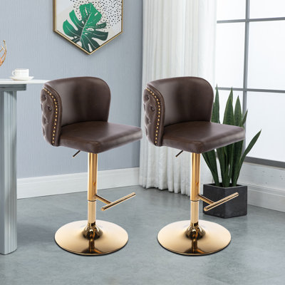 Marlone Swivel Adjustable Height Bar Stool, 2 Pcs by Everly Quinn