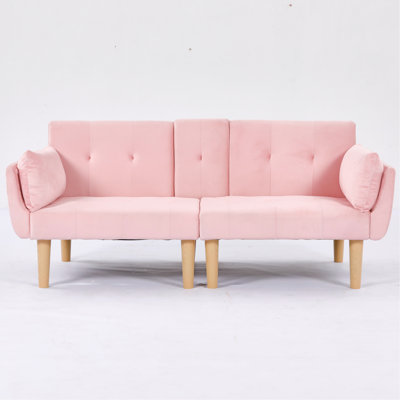 Canapé double pliable rose de 72 pouces, revêtement en velours doux, canapé confortable pour 2 personnes.