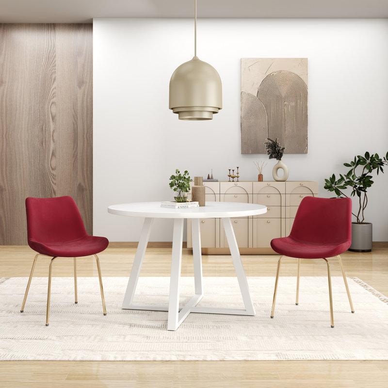 Edo 45'' Round White MDF Dining Table with Trestle Base