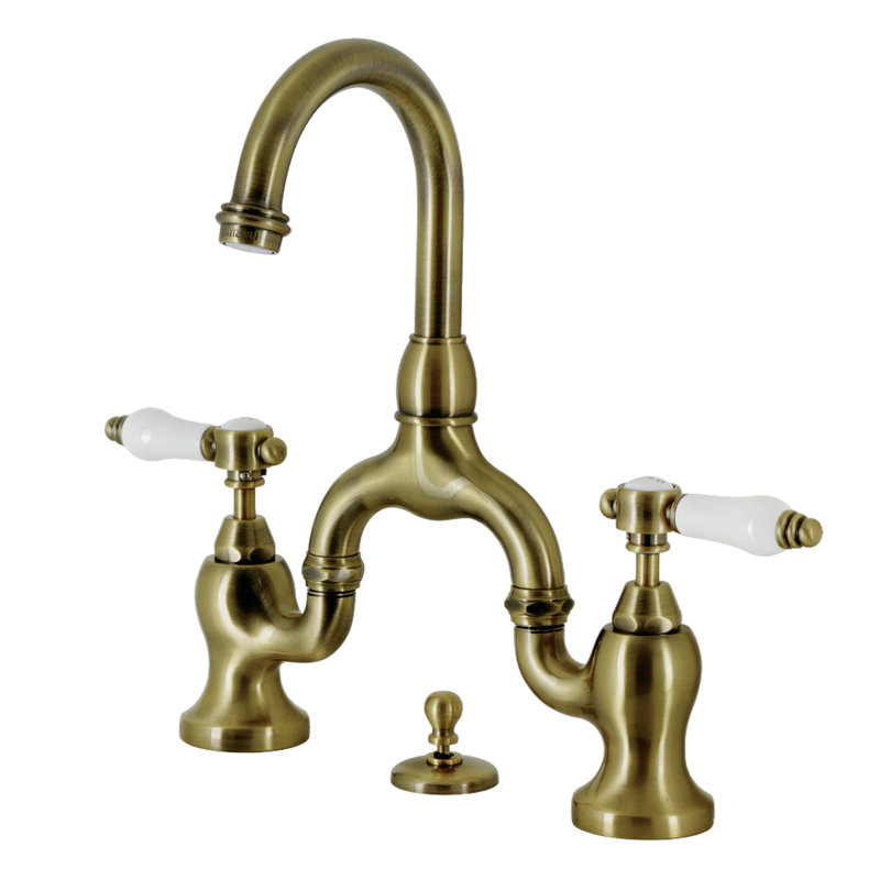 Robinet de salle de bain à large entraxe avec bonde, Laiton antique