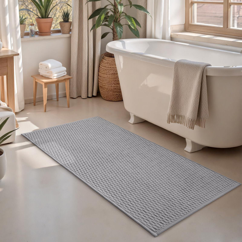 Tapis pour salle de bain en chenille, L 24 po x l 16 po, Gris clair