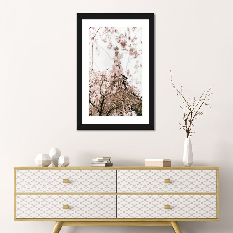" Paris In Bloom " by Ruby And B, 24" H x 16" W x 1" D, Black Framed Paper, White