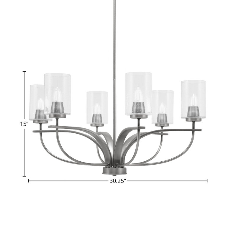 Lustre 6 lumières verticales Unia présenté en finition graphite avec verre transparent de 4 po