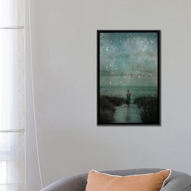 « céleste », impression sur toile, H 26 po x l 18 po x P 1,5 po, Toile avec cadre noir, Pas de tapis