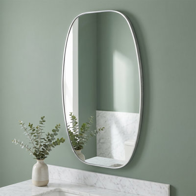 Miroir de salle de bain ovale avec cadre en métal argenté, mural, convient aux chambres à coucher, aux salons, aux salles de bain et aux entrées