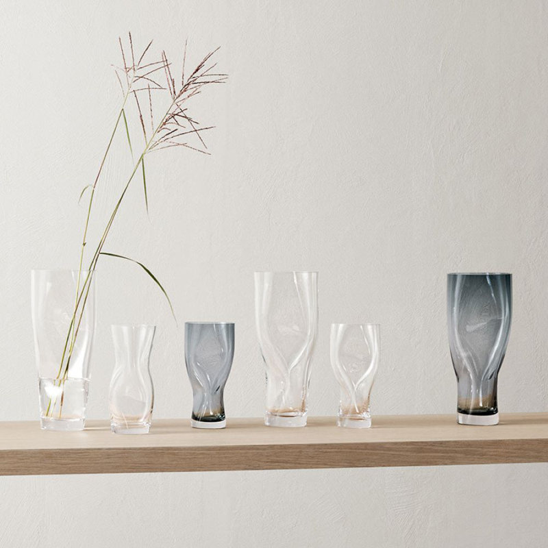 Squeeze Handmade Glass Table Vase, Clear, overall height- 13.39"