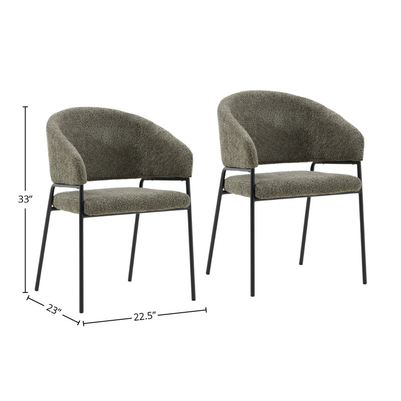 Cathey Boucle Upholstered Dining Chair, Olive, Fabric Olive
