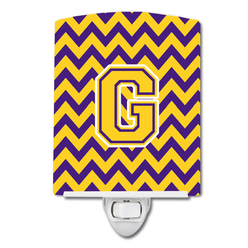Éclairage de nuit en céramique chevron, Doré / mauve, G