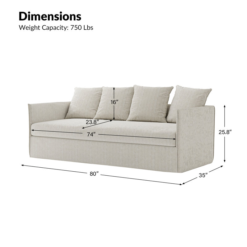 Boduram 80'' Slipcovered Sofa, White Corduroy