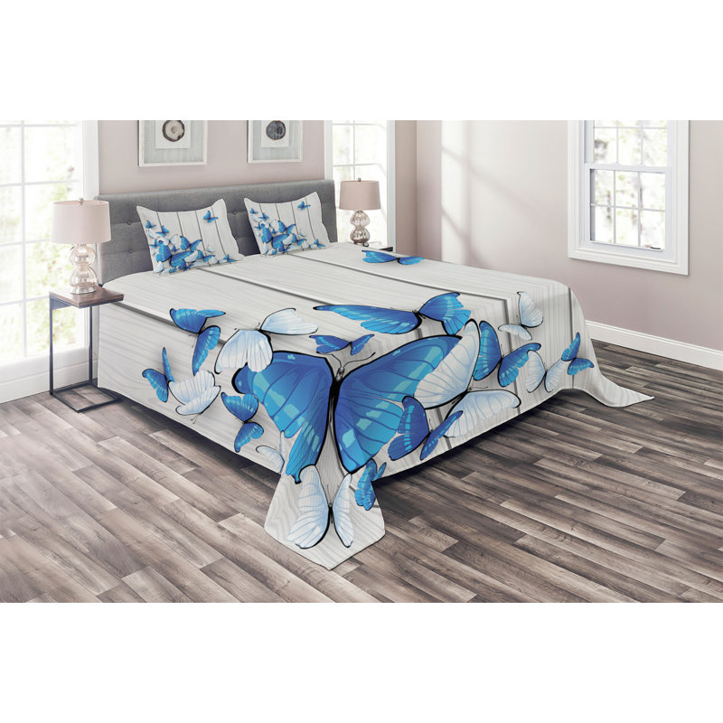 Butterflies Polyester Coverlet, King Bedspread + 2 Shams