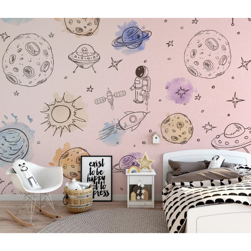 Papier peint amovible astronaute étoiles planètes objets spatiaux météorites, L 48,96 po x l 75 po