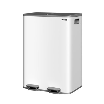 2 x 8 Gal (30L) Dual Compartment Stainless Steel Kitchen Trash Can, Step Recycling Bin with Soft-Close Lid, Fingerprint Resistant, Grey-White