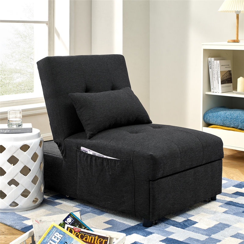 Upholstered 26 " Polyester Sofa, Black Polyester