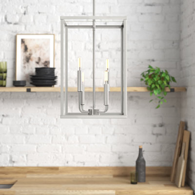 Caines 4 - Light Lantern Rectangle Pendant in Brushed Nickel