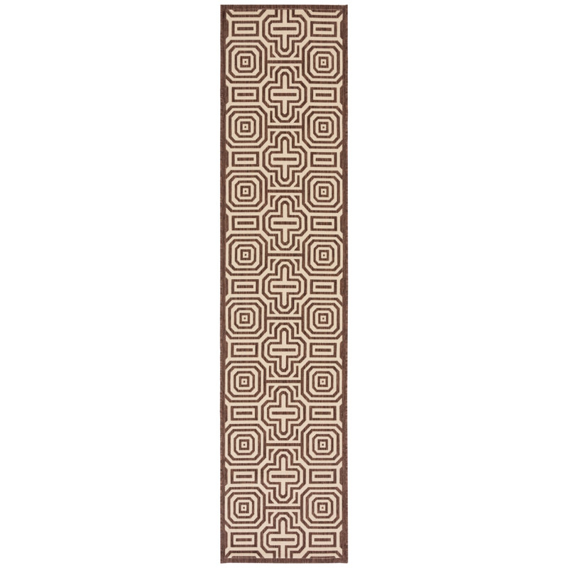 Tapis intérieur / extérieur beige / naturel à motif géométrique Arneshia, Tapis de couloir 2 pi 3 po x 10 pi