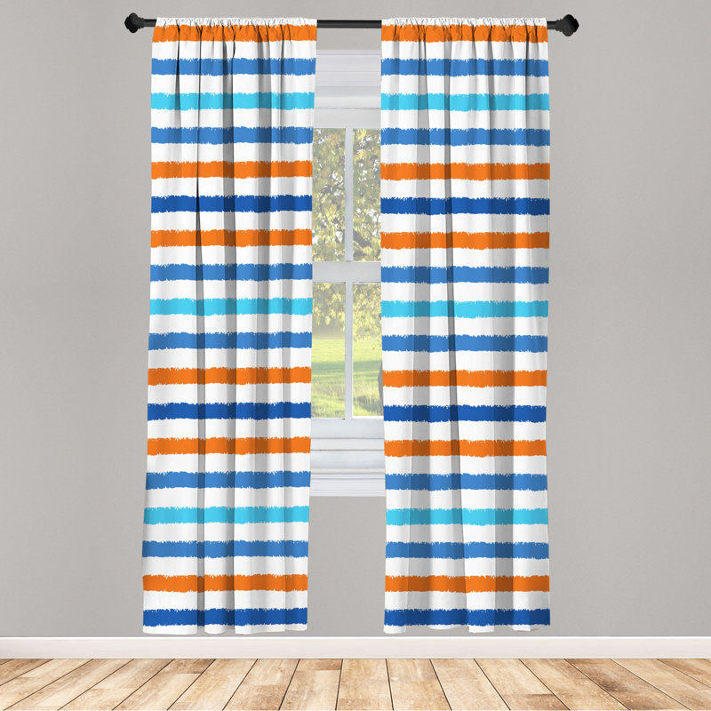 Microfiber Floral Semi-Sheer Rod Pocket Curtain Panels, 28" W x 63" L, Orange/Blue