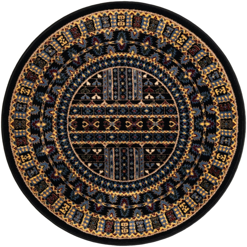 Tapis noir Aucun, Rond 3 pi 3 po