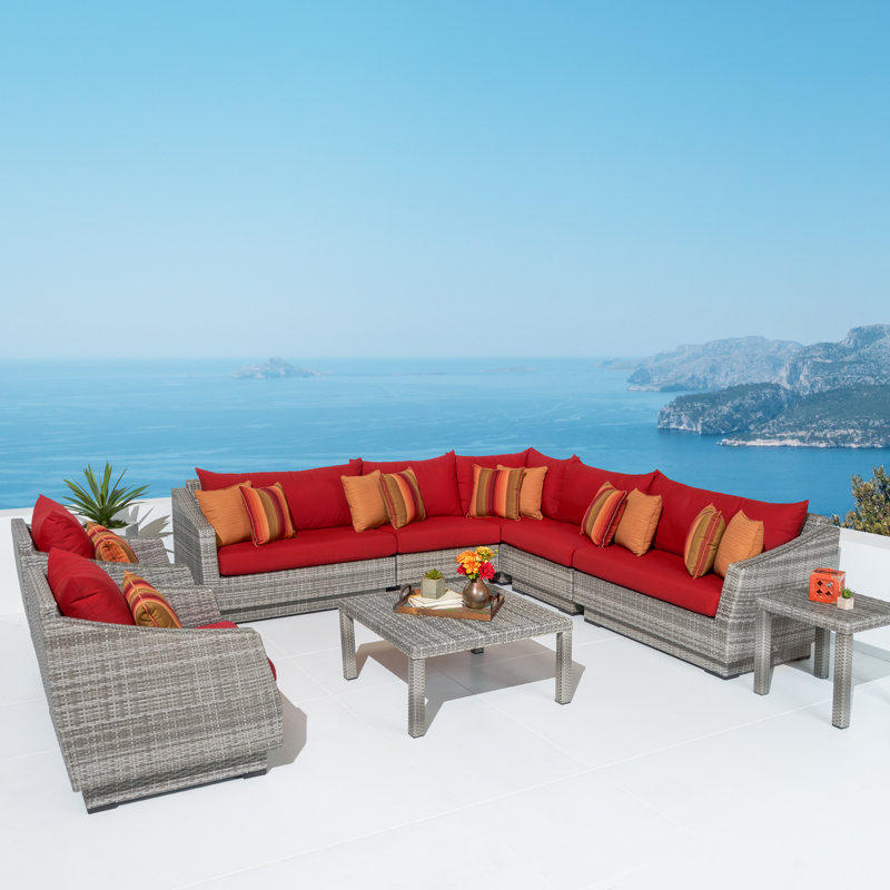 Cannes 9 Piece Seating Group with Cushions, Canvas Jockey Red Sunbrella® Canvas