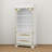 White Vertical Wine Bar Cabinet With Glass Shelves & Drawers