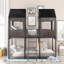 Lit double superposé au-dessus d'un lit double avec toit, fenêtre, garde-corps, gris antique pour chambre à coucher-130040639
