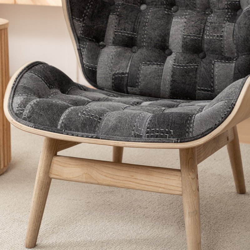 Fauteuil à oreilles capitonné Jeyshan, Polyester noir / gris