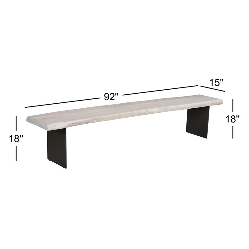 Roberto 92" Live Edge Wood Bench, White