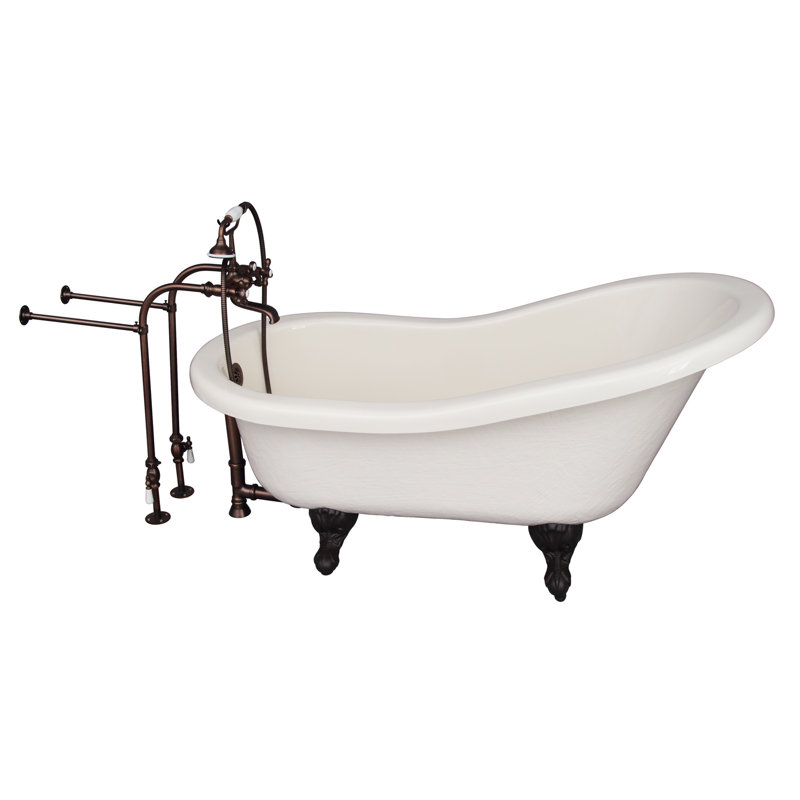 60'' x 30'' Soaking Acrylic Bathtub with Faucet, Oil Rubbed Bronze, White