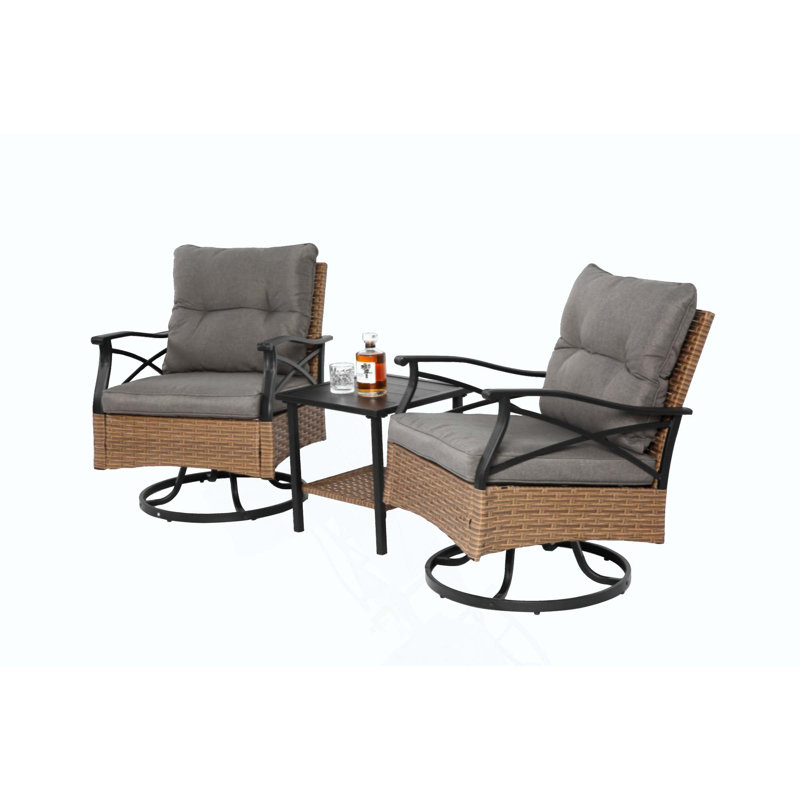 Outdoor Swivel Rocker Chairs Set 3 Piece With 1 Table And 2 Rocking & Swivel Chairs Support 350Lbs Wicker Outdoor Furniture Patio Conversation Set