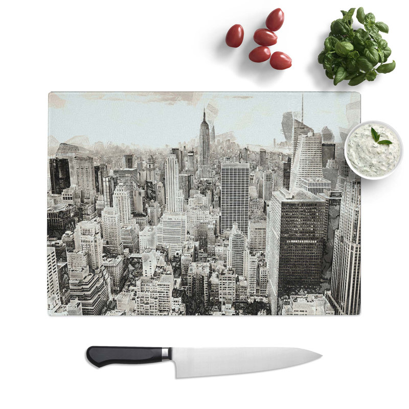 Tempered Glass a New York Skyline Chopping Board, 39 cm W x 28.5 cm L