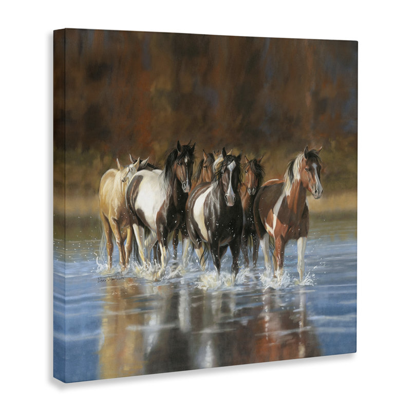 Rivière et chevaux, art mural sur toile par Victoria Schultz, H 30 po x l 30 po