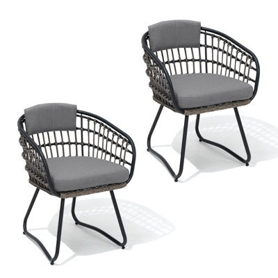 Outdoor Metal Wicker/Rattan Dining Chair With Removable Cushion