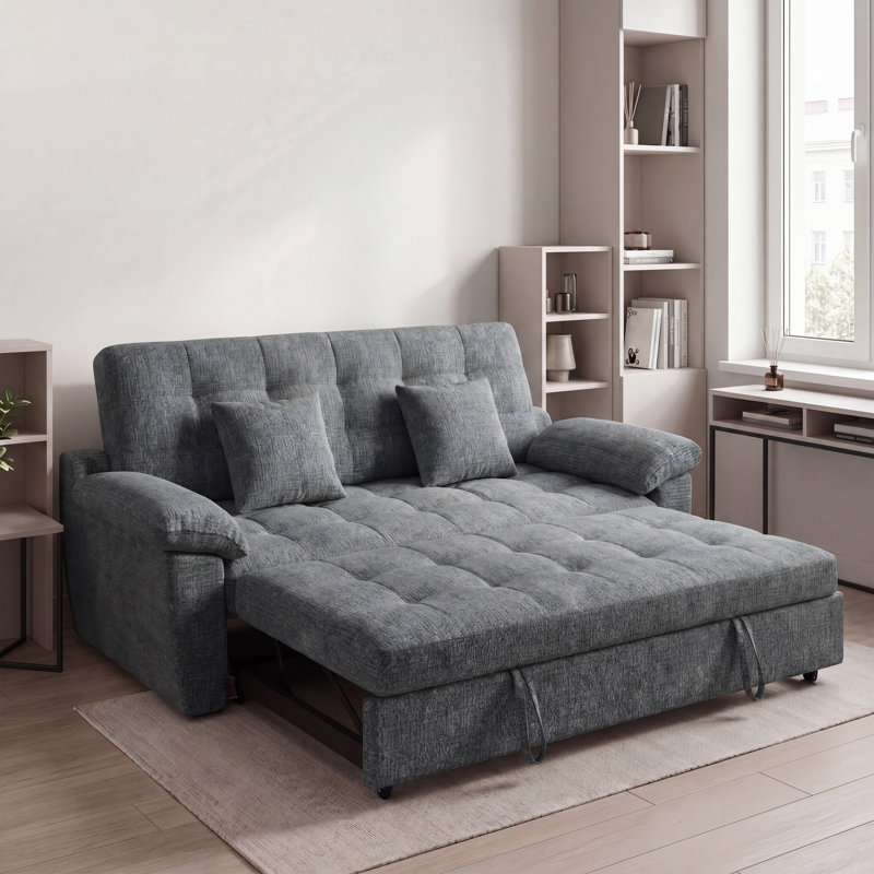 Canapé-lit convertible 60 po en tissu chenille avec dossier réglable pour petit espace, Gris