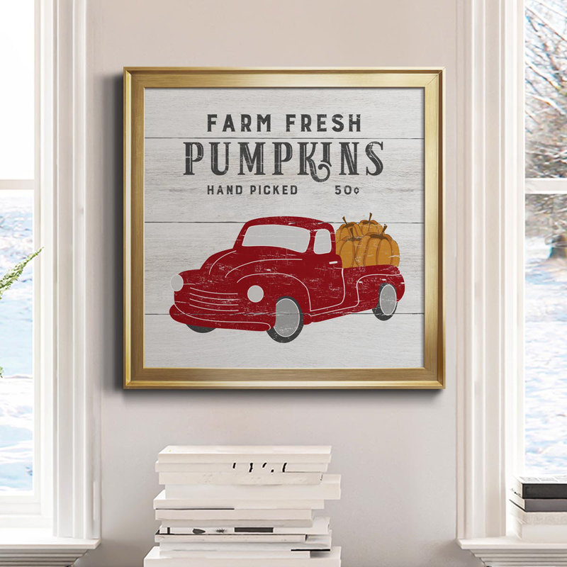 Farm Fresh Pumpkins - Reproduction d'art textuel sur toile encadrée, H 26,5 po x l 26,5 po x P 1,5 po, Or