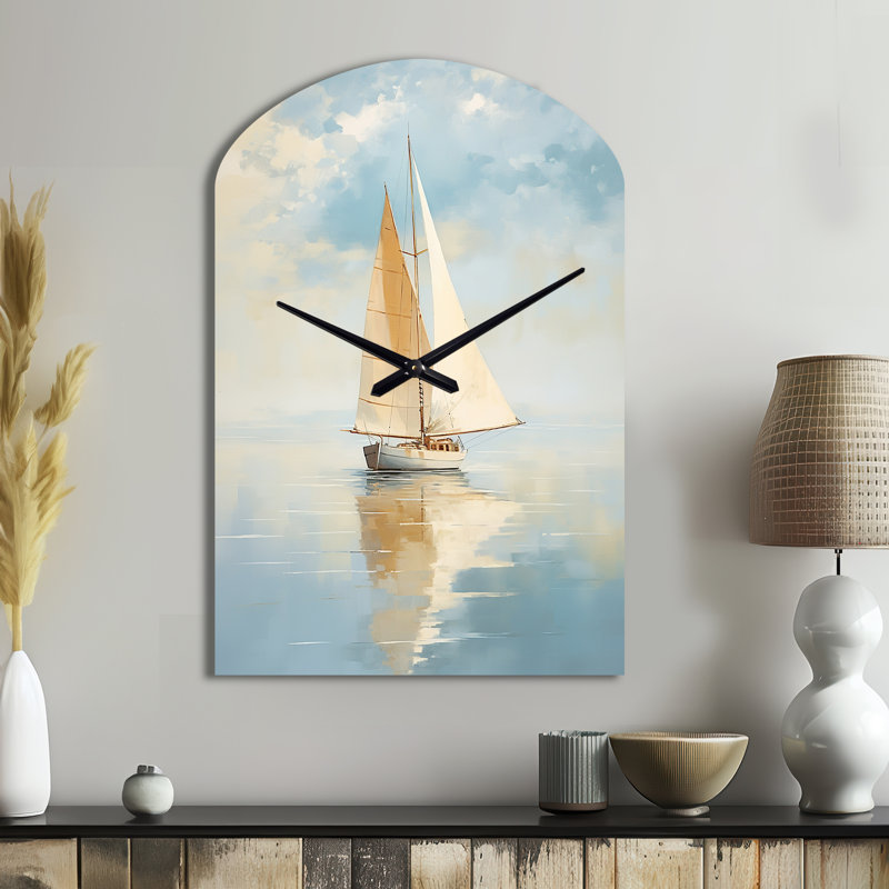 Voilier «Whispering Breezes I» - Horloge en métal de forme unique, impression de forme moderne, Grand