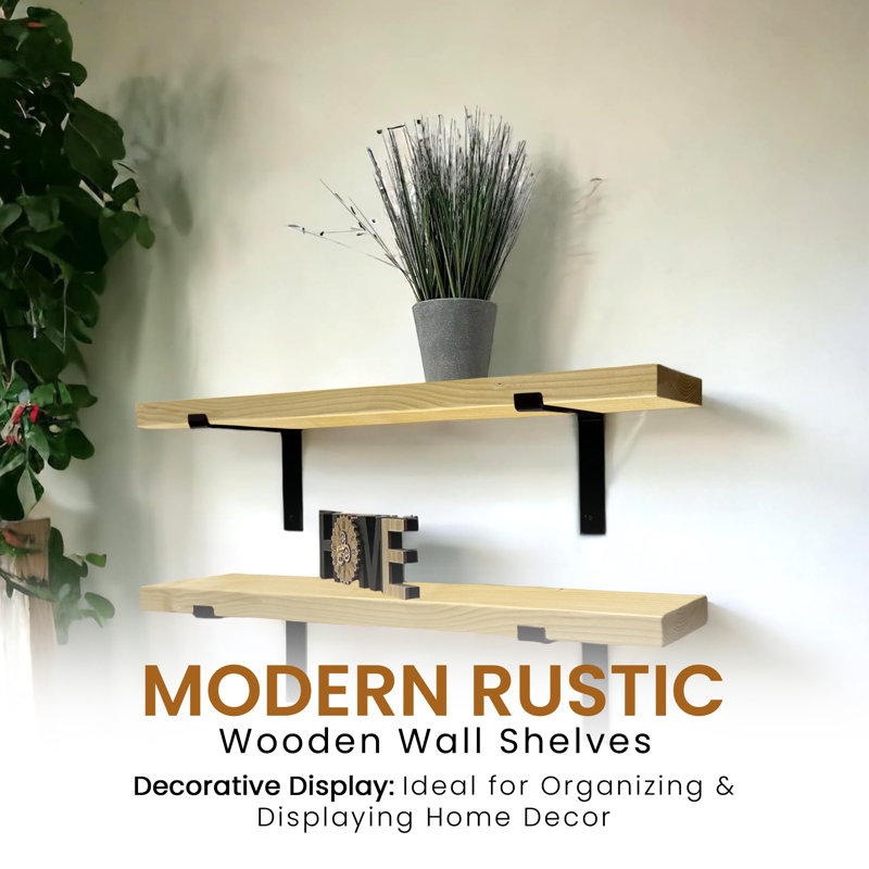 Gokmen Wood Floating Shelf, Antique Pine, 4.5cm H x 90cm W x 22cm D