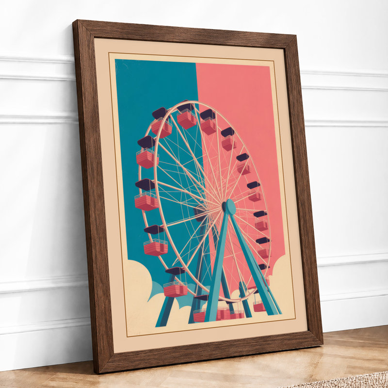 Carnival Wheel Retro - Framed Print, A4 - 29.7 x 21.0 cm, Walnut