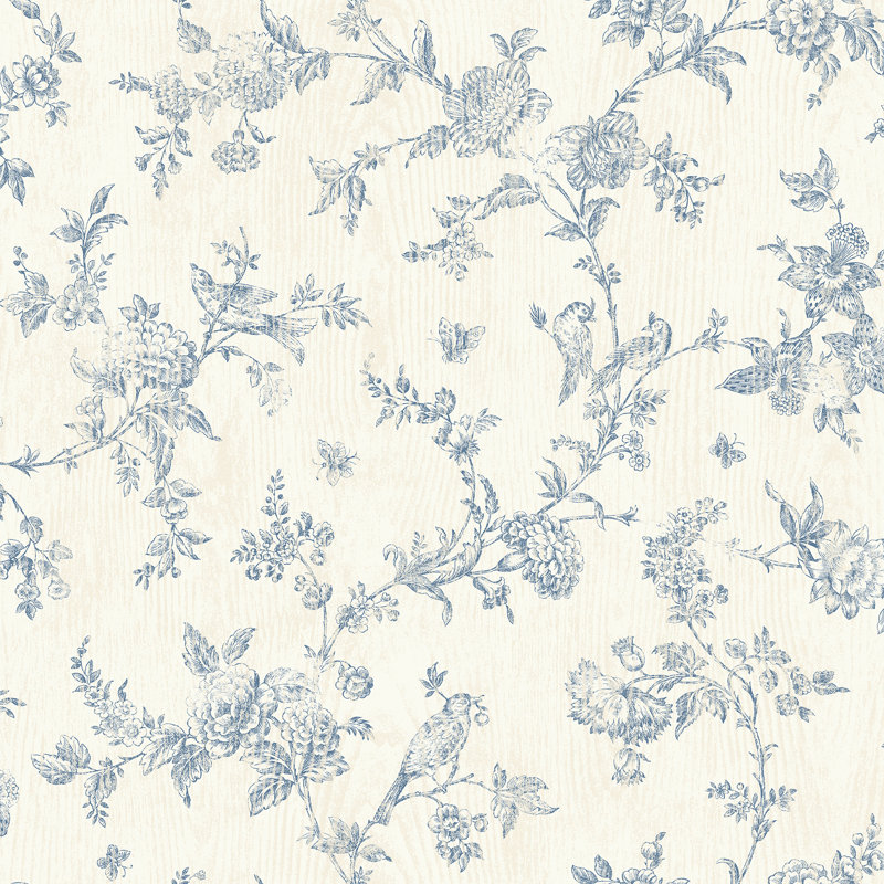 Rouleau de papier peint à volutes floral L 33 pi x l 20,5 po Friedkin, Bleu