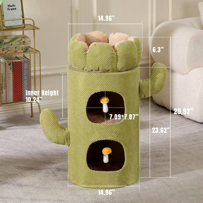 Arbre à chat chaleureux avec planche à gratter pour chat en forme de cactus