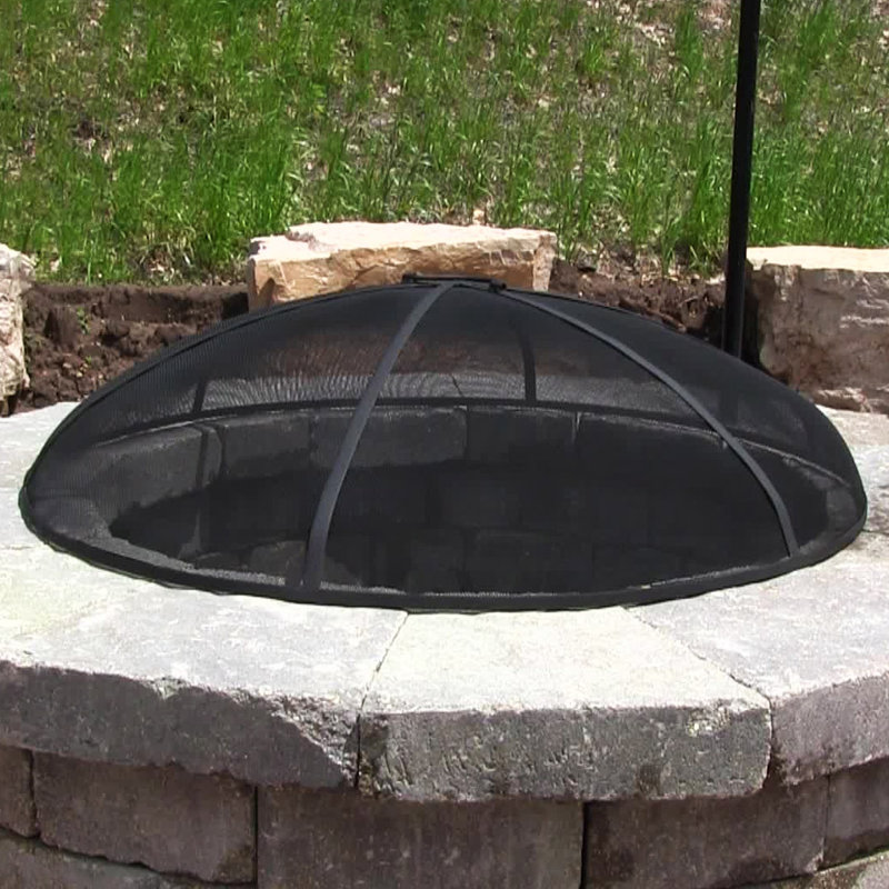 30-Inch Black Steel Mesh Fire Pit Spark Screen with Handle