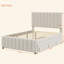 Lit plateforme double tapissier avec lit gigogne simple et 3 tiroirs, tissu en lin-655997157