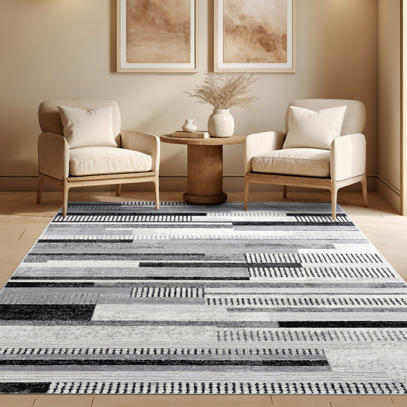 Tapis d'intérieur abstrait gris Jason, Rectangle 5 pi 3 po x 7 pi 3 po