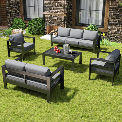 Arnhildur Aluminum 7 - Person 5 Piece Sofa Seating Group with Cushions by Wade Logan