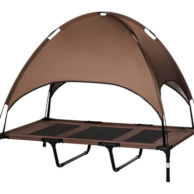 Lit de camp surélevé pour animal de compagnie 48 po avec auvent de protection - Lit pour chien d'extérieur pour camping, tissu respirant, portatif, convient aux chiens de camping de taille XL, filet pouvant supporter jusqu'à 110 lb