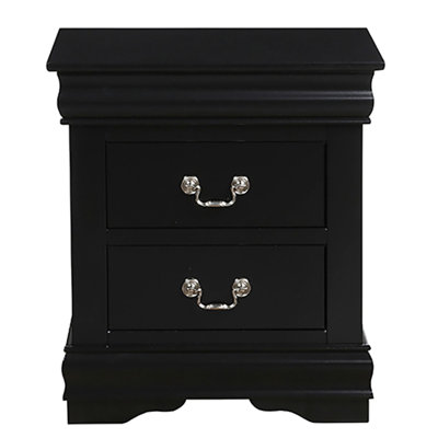 Table de chevet classique pour chambre noire - 2 tiroirs pour un rangement de 2 po