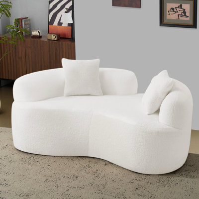 Velours blanc 65,38 po incurvé, éponge à compression complète, sans assemblage, capacité de 350 lb, conception ergonomique confortable pour la maison, velours, coussin mi-ferme, petits appartements convenables