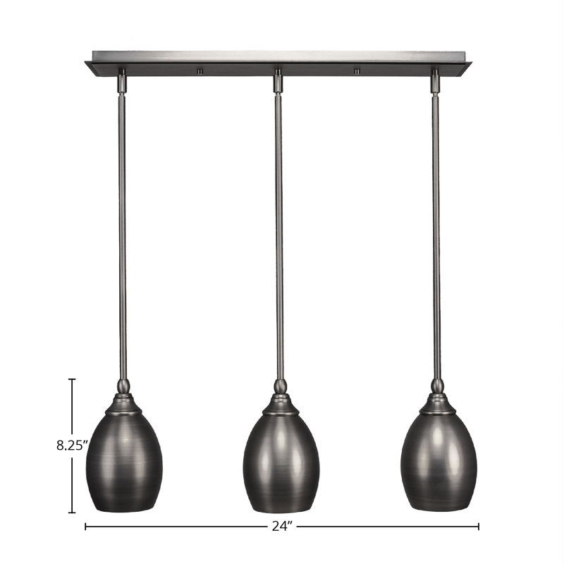 3 Light Stem Hung Linear Pendalier Shown With 5", Brushed Nickel