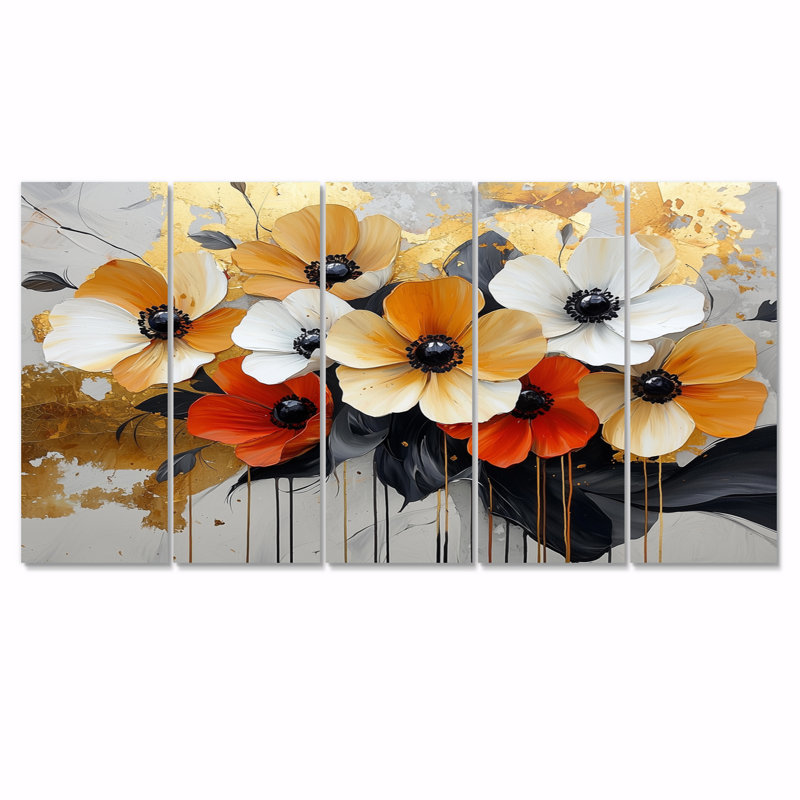 Brimfield - coquelicots, art mural traditionnel, H 32 po x l 80 po, 5