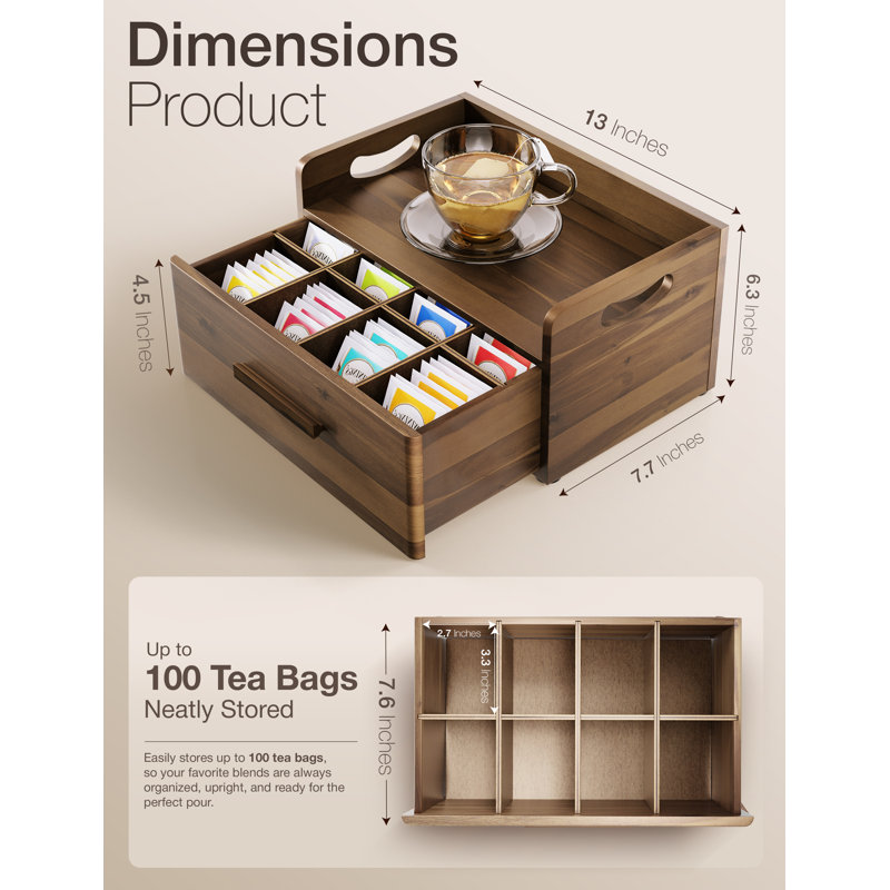 Porte-organisateur de sachets de thé en bois, Noyer