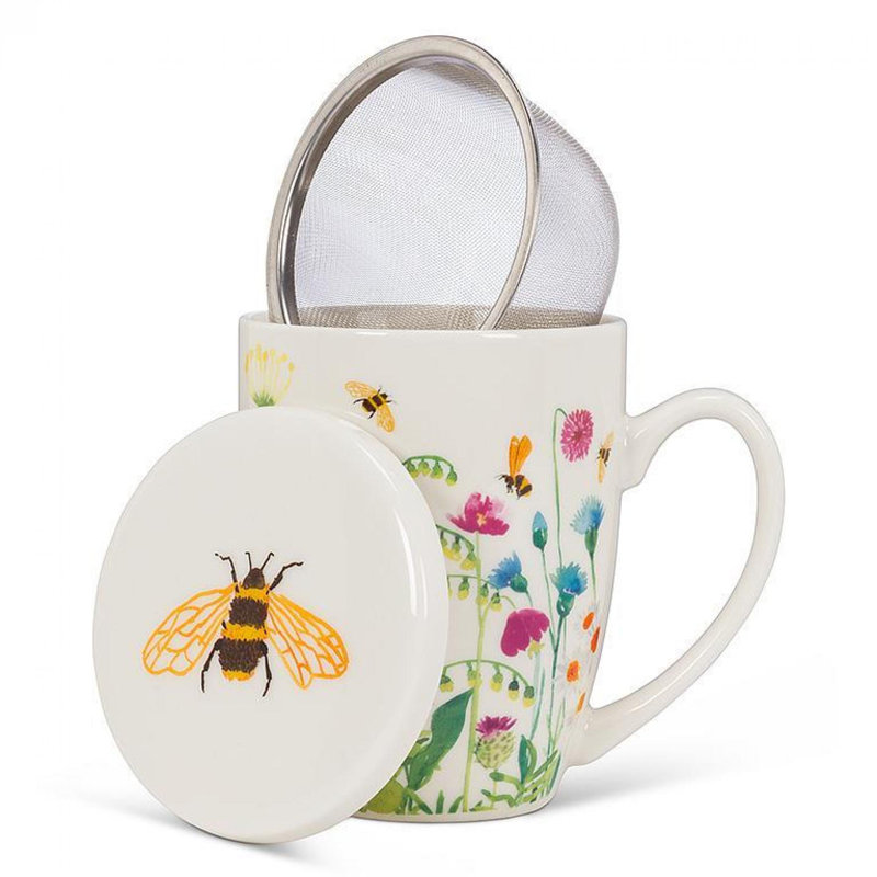 Bee Garden With Lid And Strainer Mug